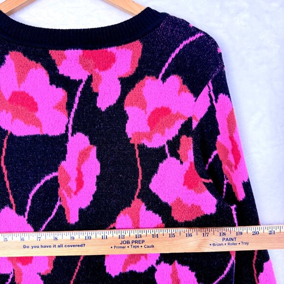 Cabi Rococo Floral Deep V Neck Pullover Sweater Womens M Black Pink Poppy Bloom - Picture 4 of 8